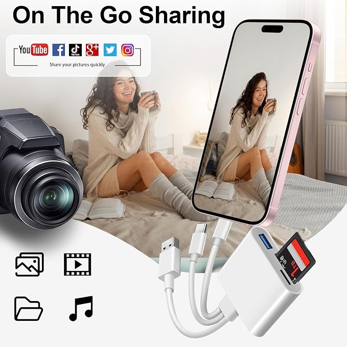 SD Card Reader for iPhone iPad Mac, USB C & Lightning & USB-A 3 in 1 MircoSD/SD - Image 6