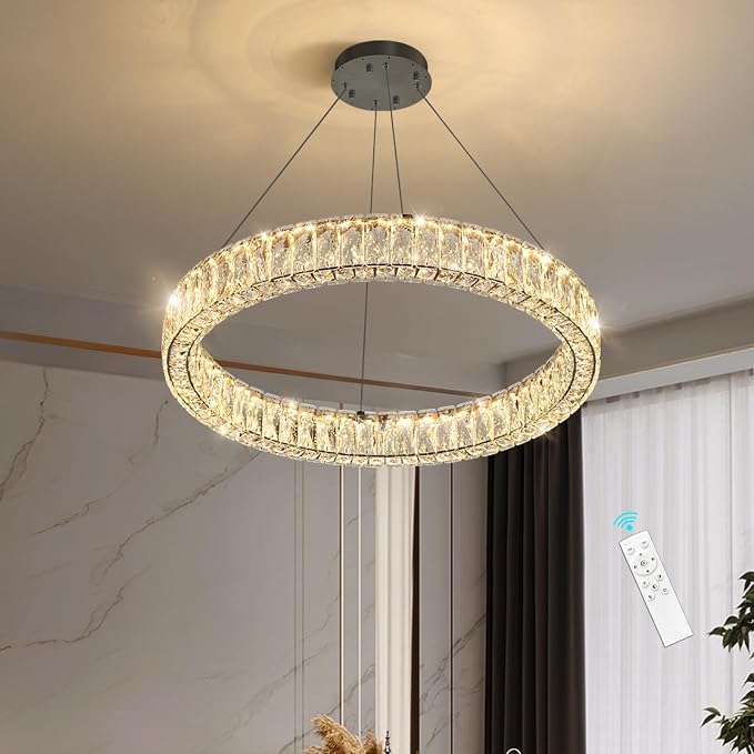 HAIXIANG Modern Crystal Chandelier Dimmable LED Ring Pendant Lights Adjustable - Image 3