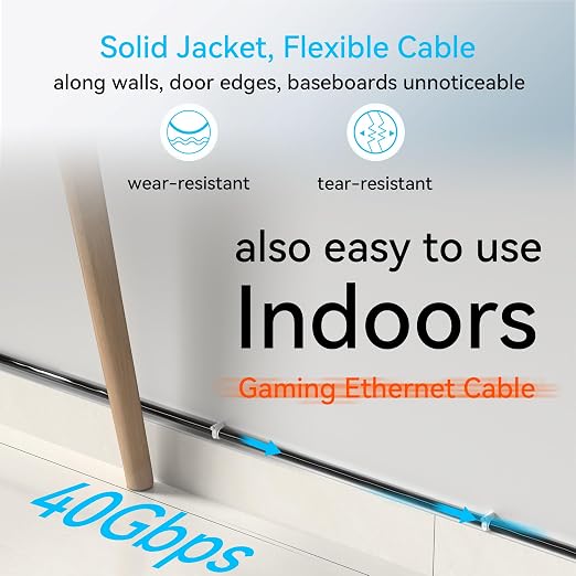 Sokqovt Cat 8 Ethernet Cable Slim 35ft Outdoor&Indoor, Pure Copper Cat8 - Image 6