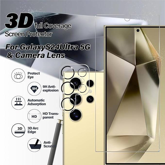 BIGFACE Galaxy S24 Ultra Tempered Glass Screen Protector + Camera Lens - Image 2