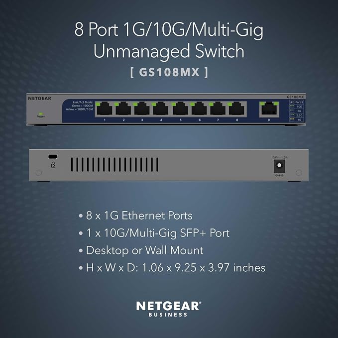 NETGEAR 8-Port 1G/10G Multi-Gigabit Ethernet Unmanaged Switch - - Image 2