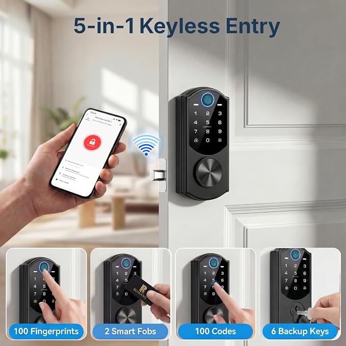 Keyless Entry Door Lock with Built-in WiFi, Fingerprint Smart Lock - Image 3