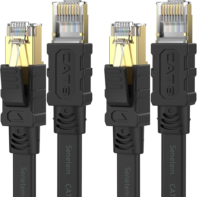 Senetem Cat 8 Ethernet Cable 6FT 2 Pack, High Speed 40Gbps 2000Mhz Flat by Senetem