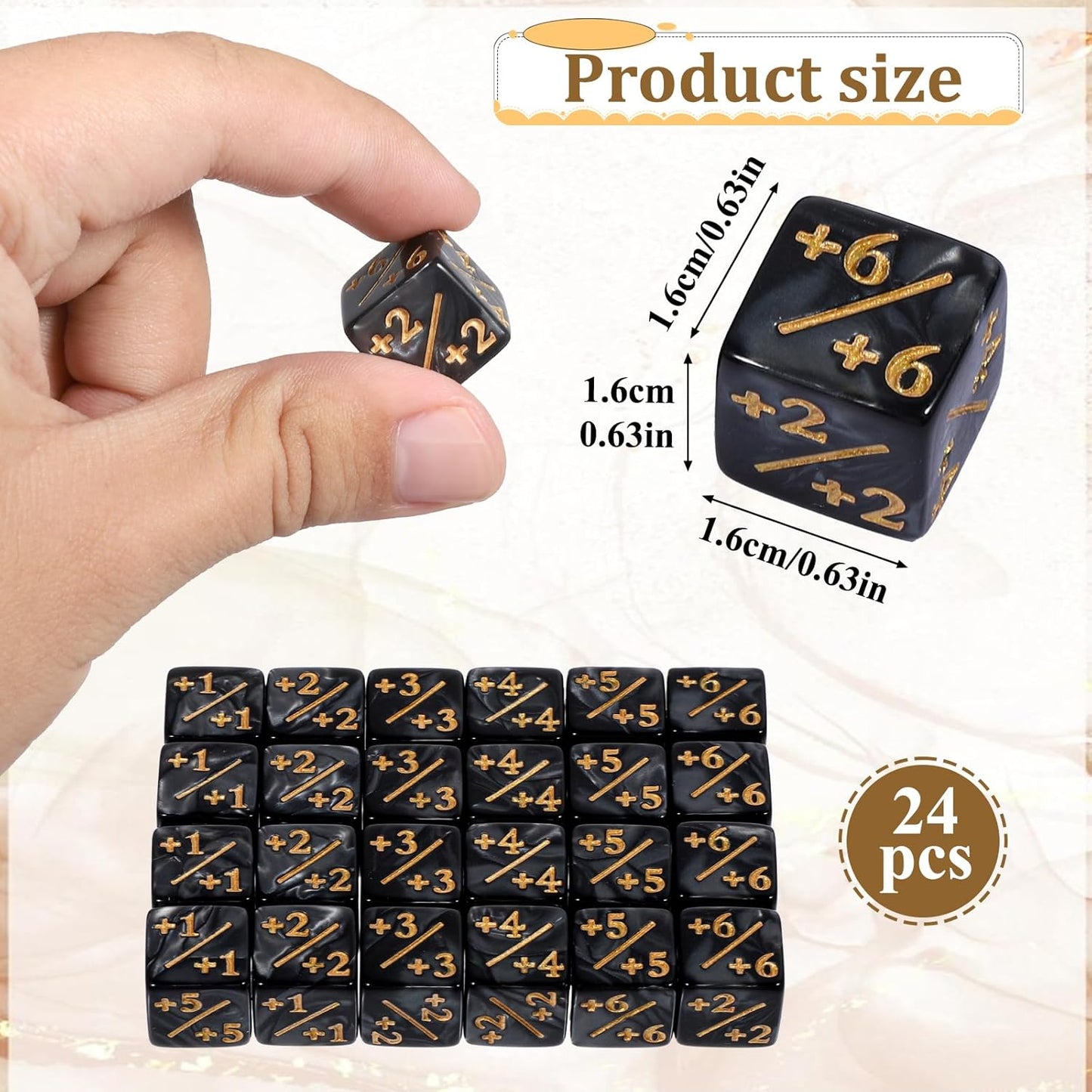 Token Dice Counter, 24 Pcs 1/+1 MTG Counter Dice D6 Plus and Minus Black Dices Kit Acrylic Board Game MTG Accessories for M-TG CCG Card Gaming