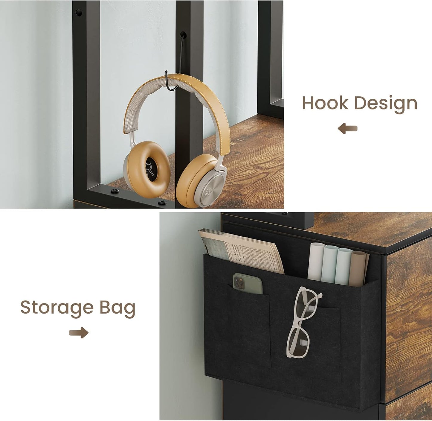 Itaar 2 Drawer File Cabinet with Lock, Fits Letter, Legal, A4 Size, Hanging File Folders, Adjustable Storage Shelf and Hook, Rustic Brown
