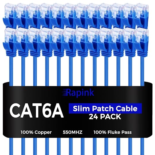 Rapink Patch Cables Cat6a 0.5ft Slim, Cat6a Ethernet Patch Cable 10G Support by Rapink