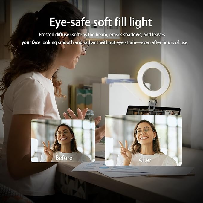 6" Ring Light Video Conference Kit, 5-Color 10-Brightness Clip-On Light - Image 3