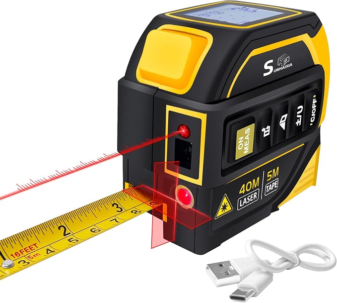 4-in-1 Laser Tape Measure with Laser Level Crosshairs |130ft/40m Laser by SUNHAIXIA