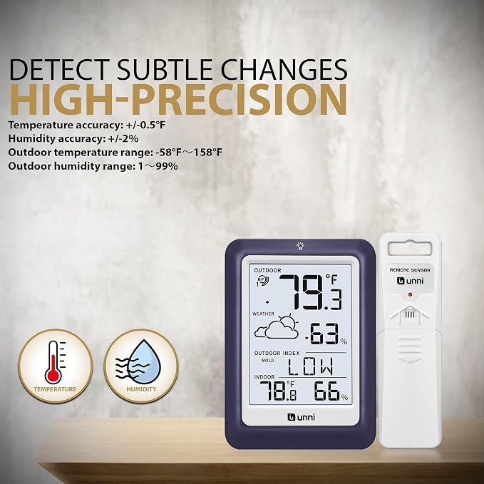 Indoor Outdoor Thermometer Wireless Weather Station, Temperature Humidity - Image 5