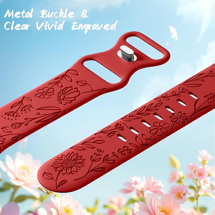 SNBLK 6 Pack Floral Engraved Bands Compatible - Image 3
