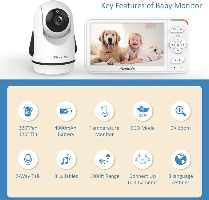 5" Baby Monitor with Camera and Audio, No WiFi Travel Baby Monitor, Pan Tilt - Image 2