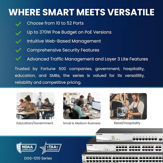 D-Link 10-Port Gigabit Smart Managed PoE+ Switch | 8 PoE+ Ports + 2 SFP Ports | - Image 2