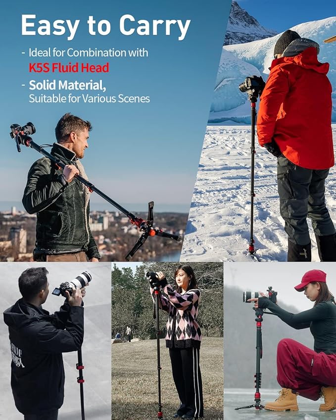 IFOOTAGE Cobra 3 Monopod with Pedal C180F-P with Fulid Head K5S, Carbon Fiber - Image 5