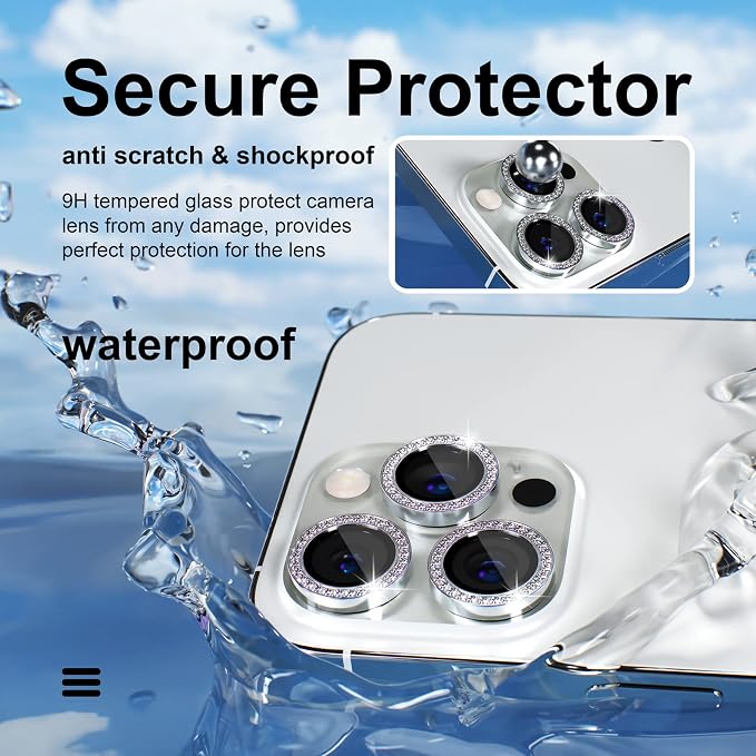 Misea for iPhone 14 Pro/iPhone 14 Pro Max Camera Lens Protector Bling, 9H - Image 3