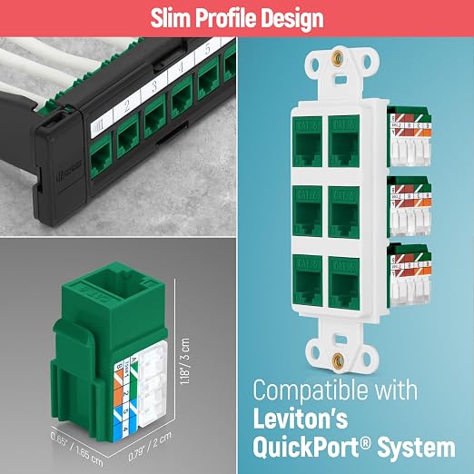 Everest 90° Angled RJ45 Cat6 Keystone Jacks 100-Pack in Green - Image 6