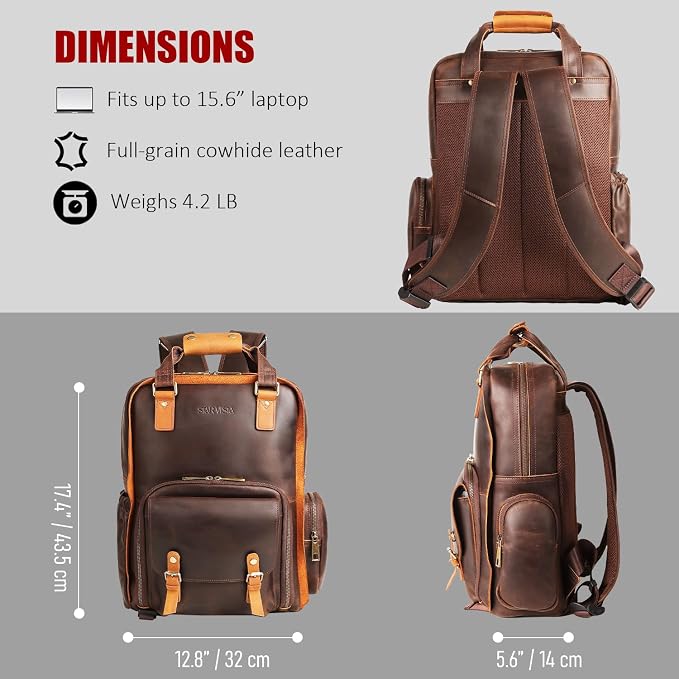 STAR VISTA Bernini Vintage Full Grain Leather Camera Backpack - Image 6