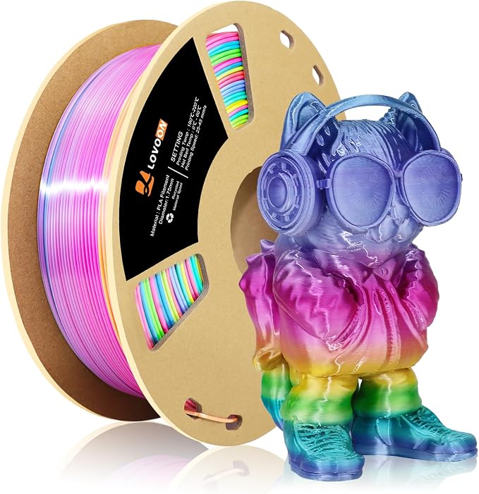 LOVOON Silk PLA 3D Printer Filament, Shiny Rainbow PLA Filament 1.75mm by LOVOON
