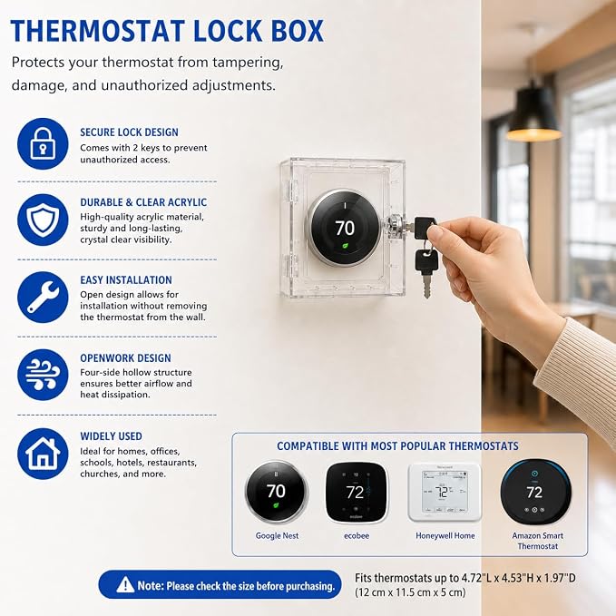 Thermostat Lock Box with Key Thermostat Cover Universal Thermostat Lock Box - Image 3