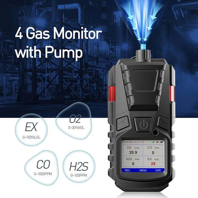 Gas Detector with Pump, 4 Gas Monitor Multi Gas Detector CO EX O2 H2S Monitor - Image 2