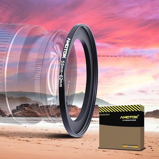 55mm Lens to 62mm Camera Lens Adapter, 55mm to 62mm Filter Step-up Ring Adapter by AMOTOK