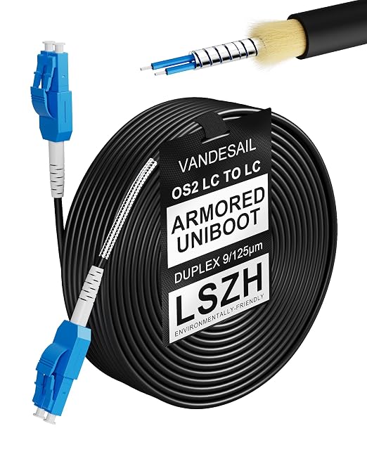 70M Uniboot LC to LC Single Mode Fiber Patch Cable，OS2 Outdoor Armored Fiber by VANDESAIL