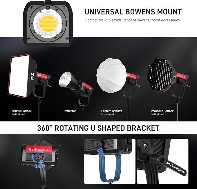 GVM 500W COB LED Video Light, APP Control, Bi-Color Continuous Output Lighting - Image 9