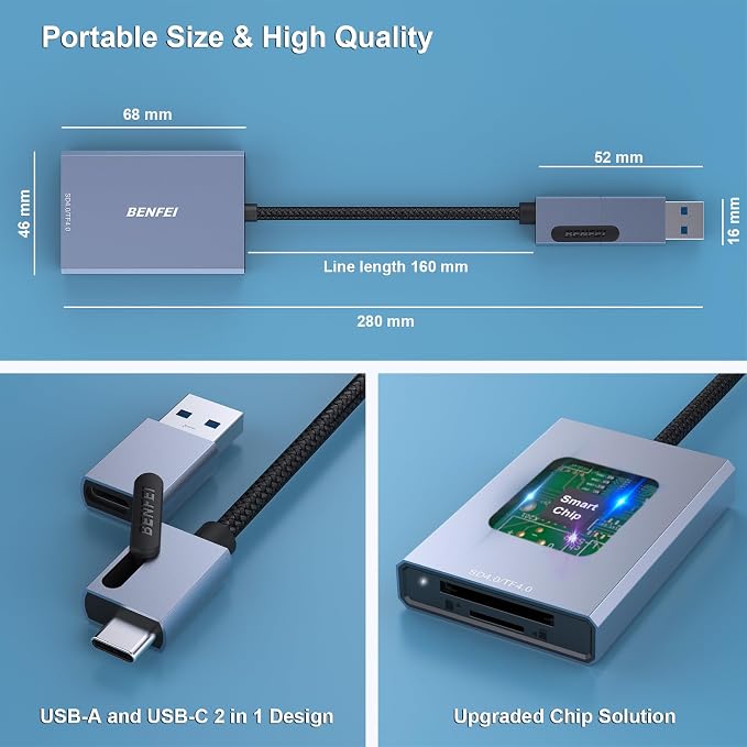 BENFEI SD 4.0 Card Reader, USB-C/USB-A 2-in-1 Memory Card Reader, - Image 7