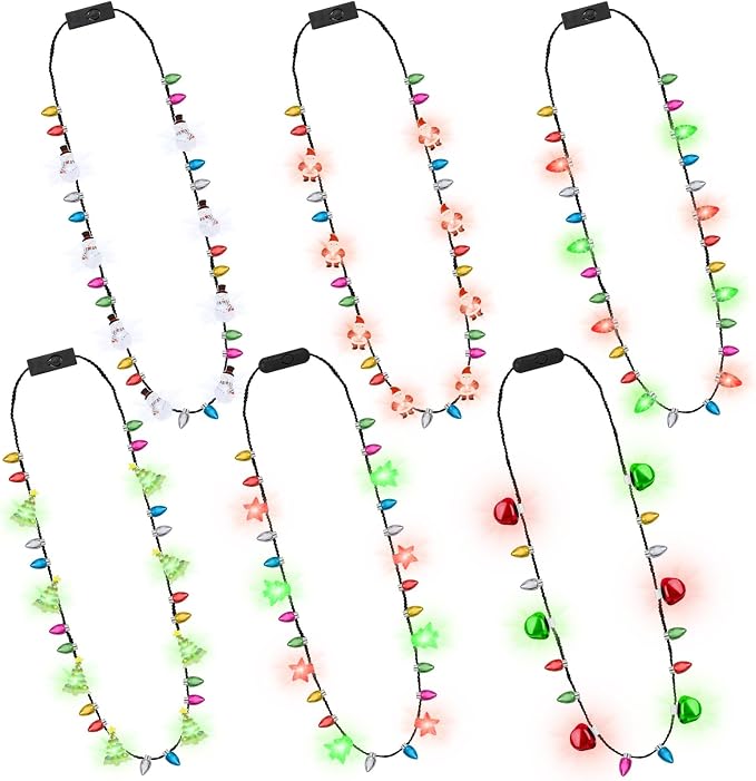 6PCS Light Up Christmas Necklaces, 3 Glow Modes Multicolor Christmas Accessories by Traplace