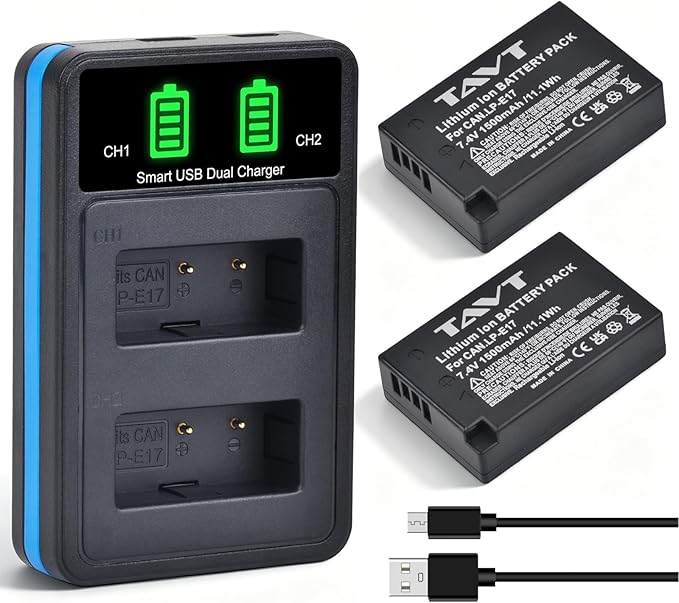 2Pcs 1500mAh LP-E17 Batteries+LED Rapid Dual Charger, Repacement Battery by TAVT