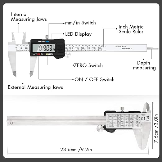 Electronic Digital Caliper Measuring Tool, Stainless Steel Vernier Caliper - Image 8