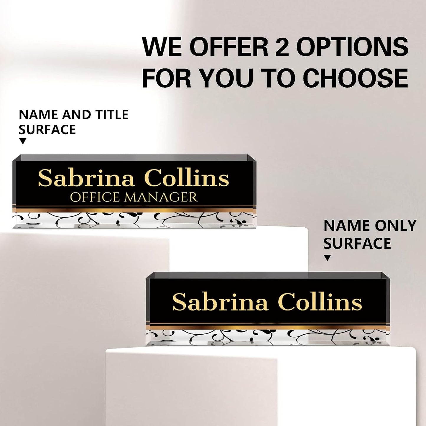 Name Plate for Desk, Desk Name Plate Personalized, Office Decor for Women Men, Acrylic Desktop Accessories, Office Appreciation Gifts for Boss Social Workers Nurse Teacher Employee (Black Stripes)