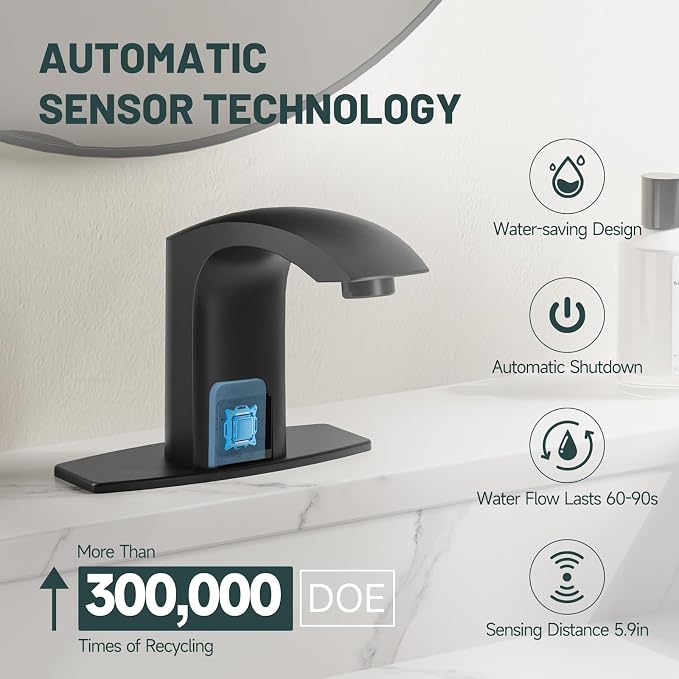 Touchless Bathroom Sink Faucets, Matte Black - Image 3