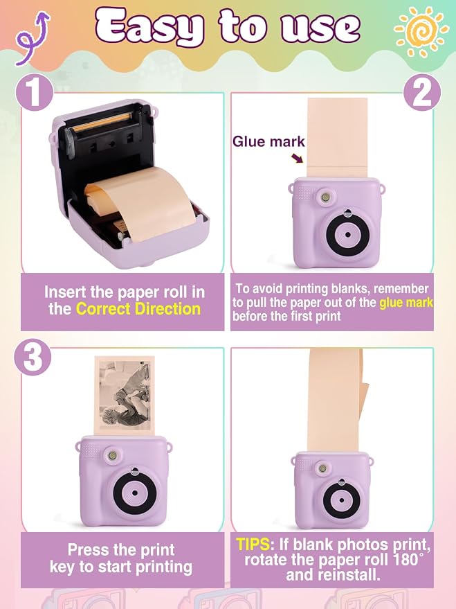9 Rolls Kids Instant Camera Print Refill Paper- 1''×2.2'' Photo Printer Thermal - Image 6