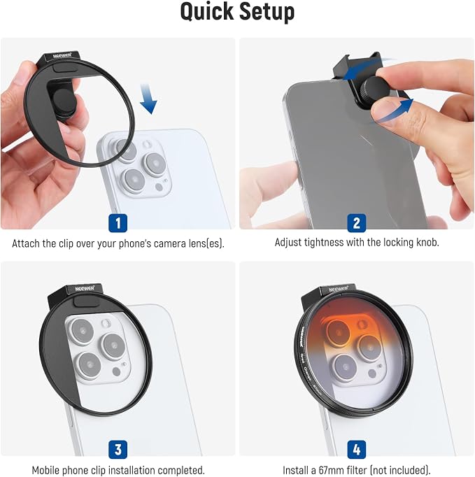 NEEWER 67mm Phone Filter Mount, Adjustable Threaded Lens Filter Clip - Image 7