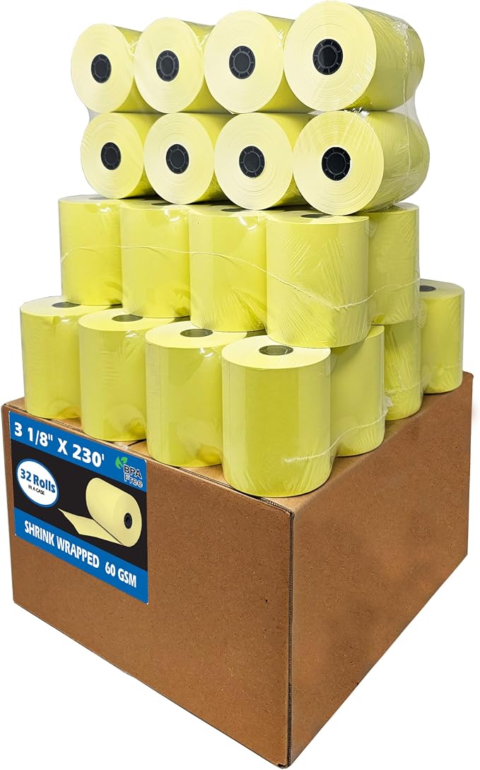 3 1/8 x 230 Yellow Thermal Paper Receipt Rolls fits all Clover POS Cash by BuyRegisterRolls%C2%AE