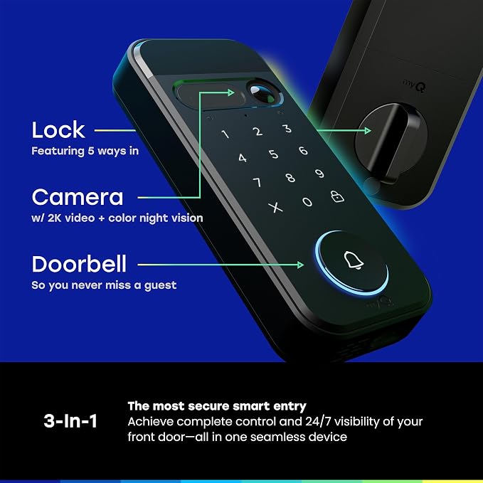 myQ Secure View™ 3-in-1 Smart Lock Deadbolt + myQ Chime + Extra Battery - Image 4