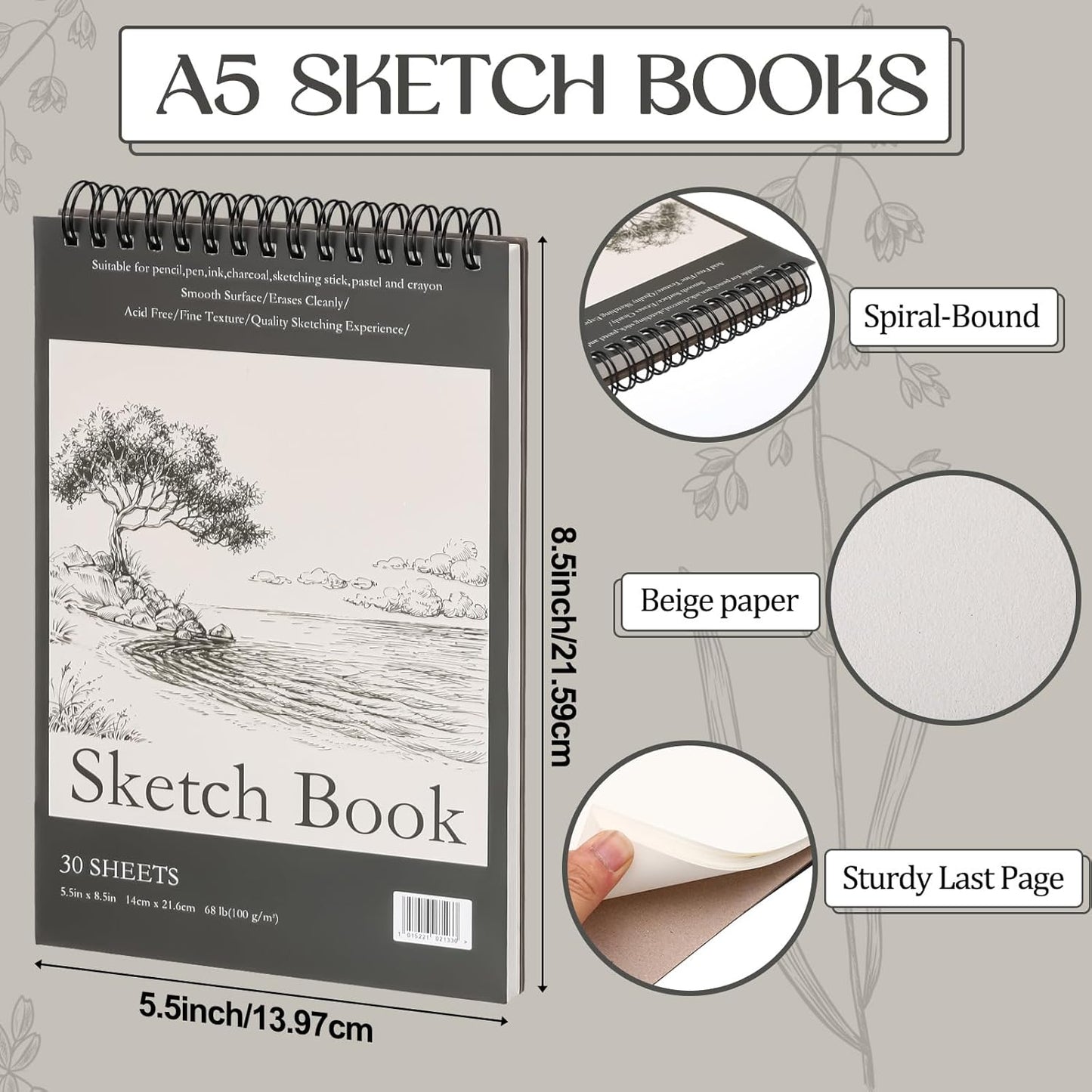 Jexine 20 Pcs 5.5'' x 8.5'' Top Spiral Bound Sketch Book 30 Sheet Each(68lb/100gsm), Sketching Drawing Pad Bulk Artist Sketch Pad Kids Drawing Paper Art Sketchbook for Painting (Tree)