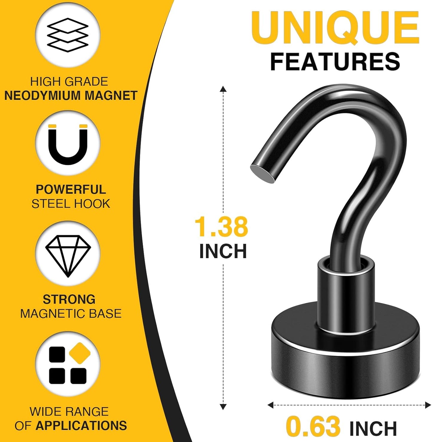 DIYMAG Magnetic Hooks, 30lbs+ Magnet Hook 2025 Cruise Cabin Ship Essentials Heavy Duty Strong Magnets Refrigerator Fridge Hanging for Classroom Beach Vacation Kitchen Grills Home 6 Pack (Black)