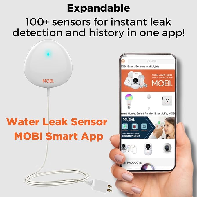 MOBI Smart WiFi Water Leak Detector Sensor, App Alerts, Flood & Leak Alarm - Image 5