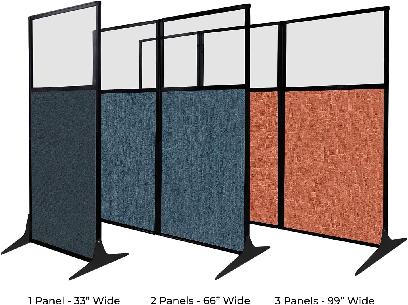 Versare Workstation Partition | Portable Wall Divider | Modern Office Cubicle | Free Standing Privacy Screen | Flexible Work Space | 99" x 70" W/Window, Warm Pebble Fabric Panels