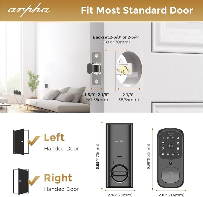 WiFi Smart Door Lock, 5-in-1 Fingerprint Keyless Entry Door Lock, Two-Way Audio - Image 8