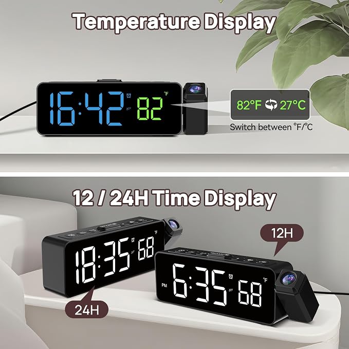 Netzu Projection Alarm Clock for Bedroom Ceiling, Small Compact Plug-in Digital - Image 5