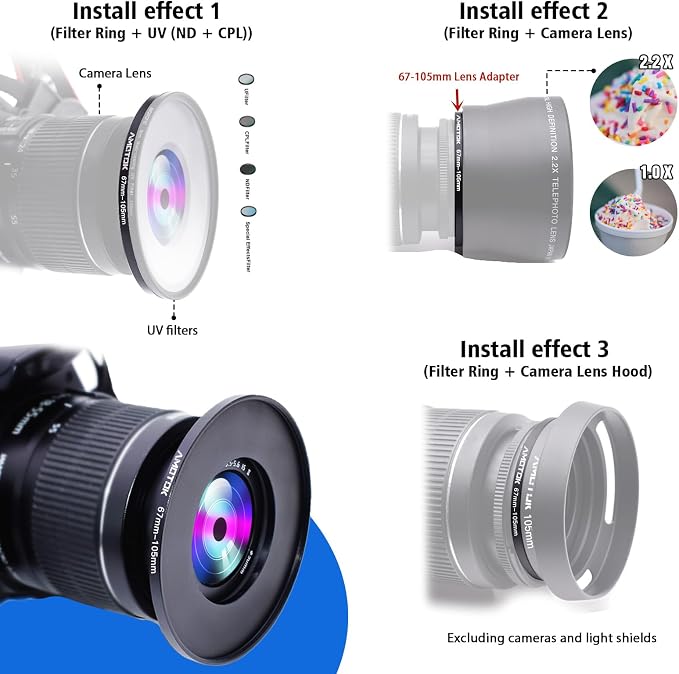 67mm Lens to 105mm Camera Lens Adapter, 67mm-105mm Filter Step up Rings - Image 5