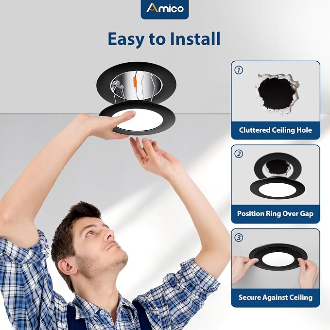 Amico 6 Pack Goof Rings for 6 Inch Recessed Lights, Can Light Trim Ring Cover - Image 4