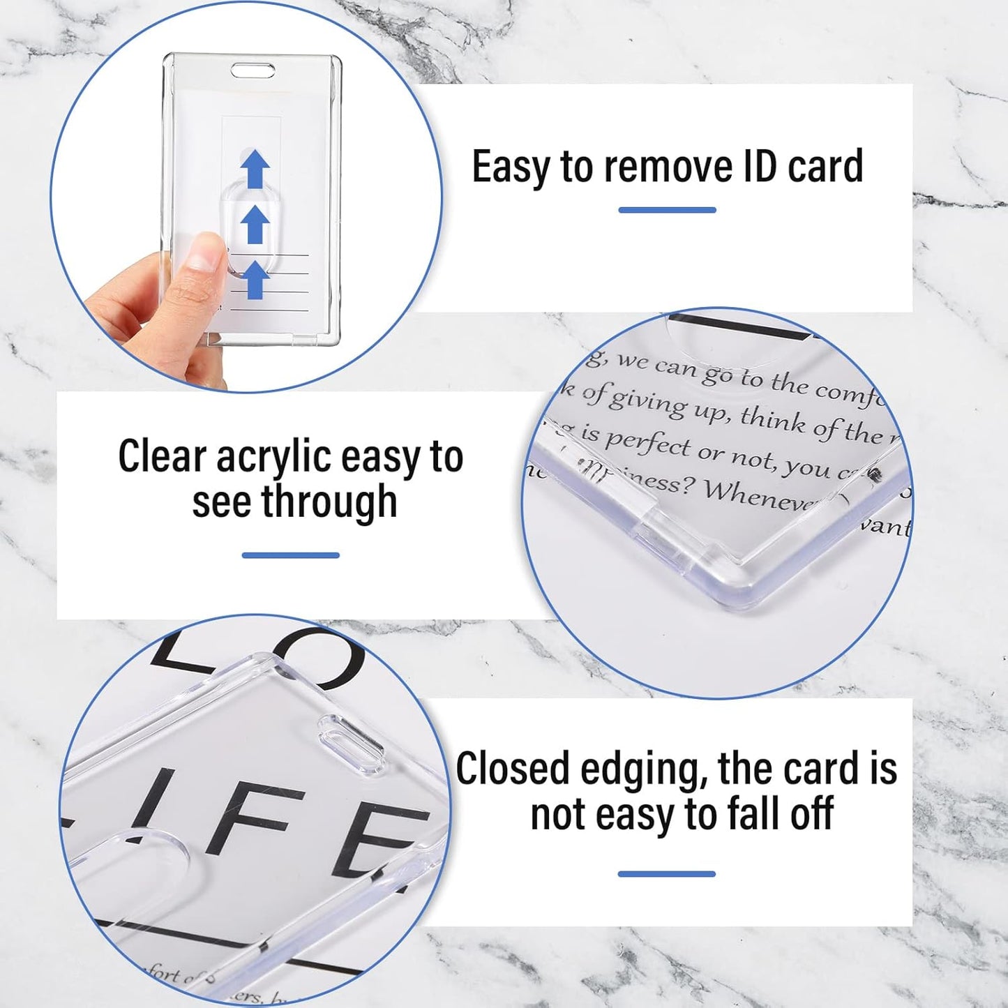 Chinco 90 Pcs Vertical Acrylic Badge Holders Waterproof Clear ID Holder Heavy Duty Card Holder Plastic Protector Cover Transparent Badge Protector Vertical in Office Products