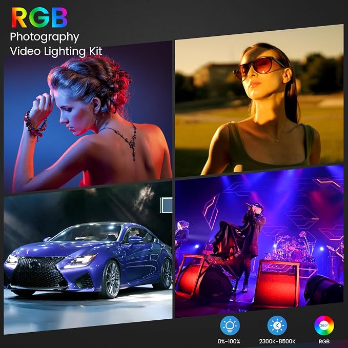 2-Pack RGB Photography Lighting Kit, 50W Bi-Color Professional LED Studio Lights - Image 7
