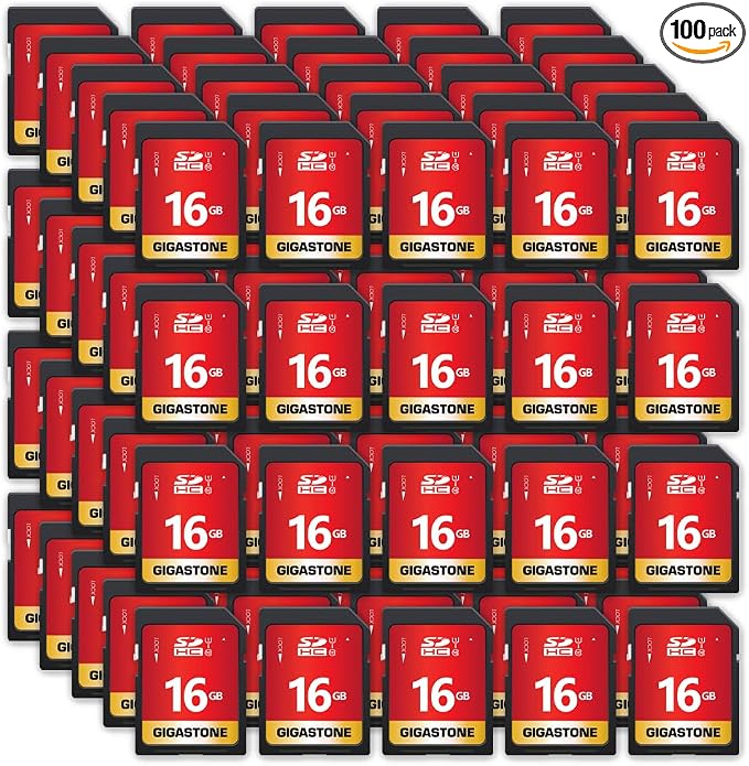 GIGASTONE 16GB SD Card 100-Pack UHS-I U1 Class 10 SDHC Memory Card High Speed by Gigastone
