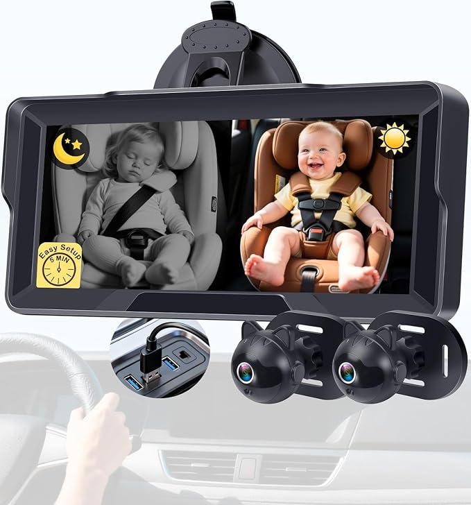 1080P Dual Baby Car Camera: 6.8" Night Vision Monitor 2-Kids from Head to Toe by Unknown