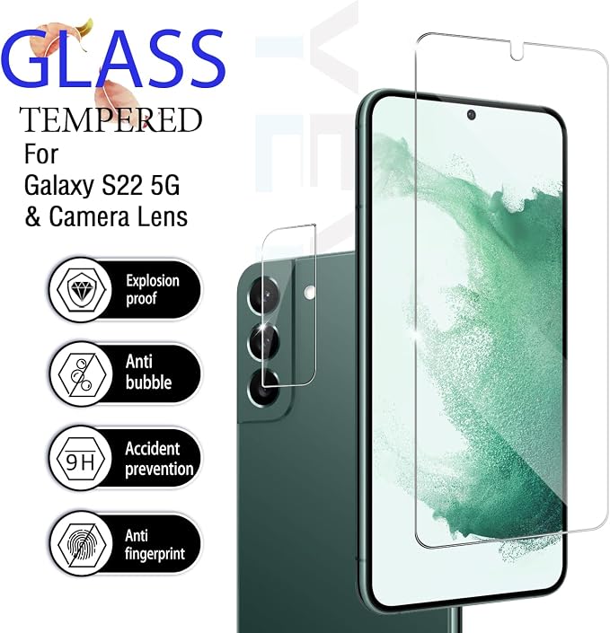Screen Protector for Samsung Galaxy S22, Tempered Glass for Galaxy S22 & Camera - Image 2