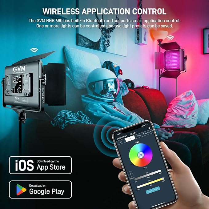 GVM RGB LED Video Light with Bluetooth Control, 60W Photography Studio Lighting - Image 4